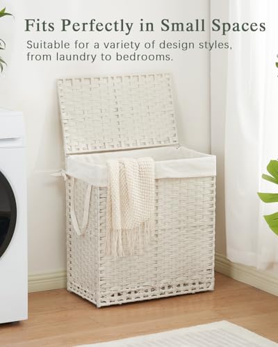 SETVSON Laundry Hamper with Lid Wicker Laundry Basket, White - color: White, size: 29.6 Gal