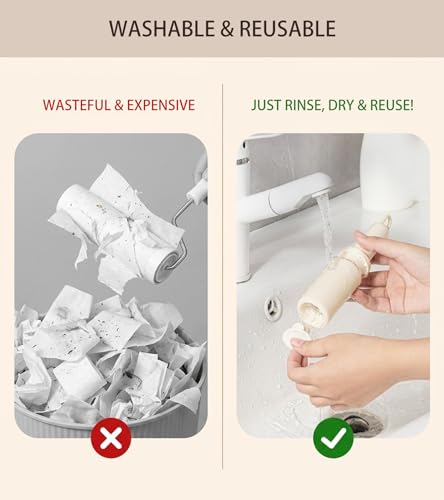 Reusable Lint Rollers 2 Pack with Cover for Clothes, Cream - color: Cream