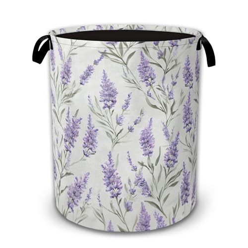 Lavender Floral Laundry Basket Collapsible with Handles,Botanical Waterproof Oxford Cloth Hamper,16 x 20.8 Inch Storage Organizer for Bathroom Bedroom Dorm - color: Lavender Floral,Botanical