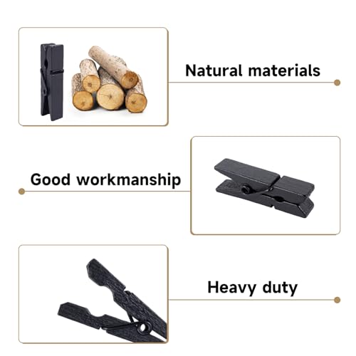 jijAcraft 1.4Inch Mini Clothes Pins - 100Pcs Wooden Clothespins with String - color: Black Black, size: 1.4 inch, 100 pcs