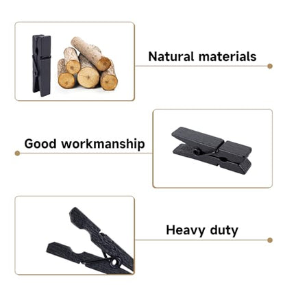 jijAcraft 1.4Inch Mini Clothes Pins - 100Pcs Wooden Clothespins with String - color: Black Black, size: 1.4 inch, 100 pcs