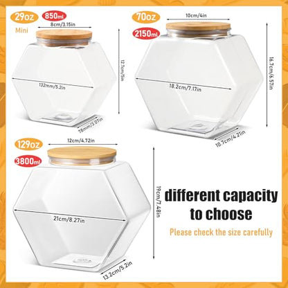 Pickmesh 70 oz Hexagonal Plastic Candy Jar with Airtight Bamboo Lid Hexagon Cookie Jars Clear Containers for Kitchen Storage Snacks, Dog Food, Coffee Pod, Laundry Pod(Top Mouth Hexagon, 1 Pc)
