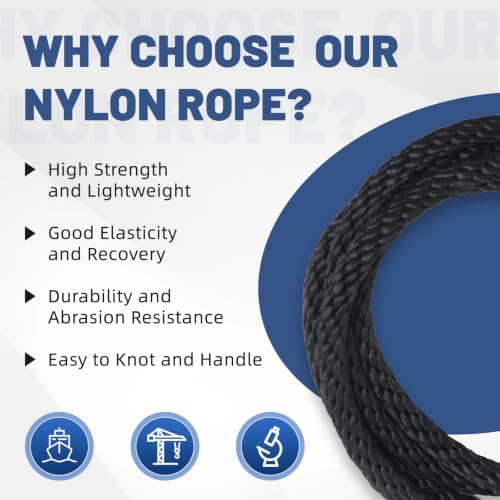 NEWSEED 100 Ft 3/8 Inch Nylon Rope Heavy Duty Utility Rope (Black) - size: 3/8 In x 100FT, style: Black