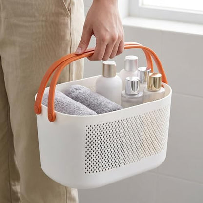 AVLA 4 Pack Portable Shower Caddy Basket, Plastic Storage Baskets with Handles, Drainage Toiletry Organizer Bin, Dorm Shower Tote Bag for Bathroom, Kitchen, Closet, Bedroom, College, Gym, Camp
