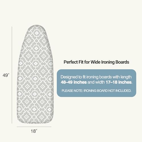 UniSimp Ironing Board Cover and Pad 18"x49" Extra Thick Natural Cotton, Scorch and Stain Resistant Iron Board Cover, Wide Ironing Board Cover with Fasteners Heavy Duty Heatproof Elastic Edge Geometric - color: Geometric, size: 18" x 49"