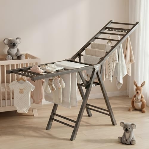 Heavy Duty 71 inches Stainless Steel Drying Rack - Height-Adjustable Gullwings Laundry Drying Rack - Foldable, No Assembly Design for Quilts, Bedding, Indoor & Outdoor Use