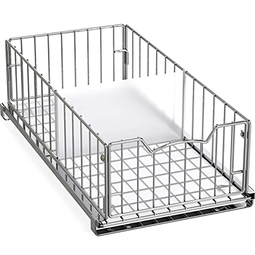 Simple Houseware Pull-Out Cabinet Sliding Basket, 17.2Dx9.7Wx5H, Chrome - color: Chrome