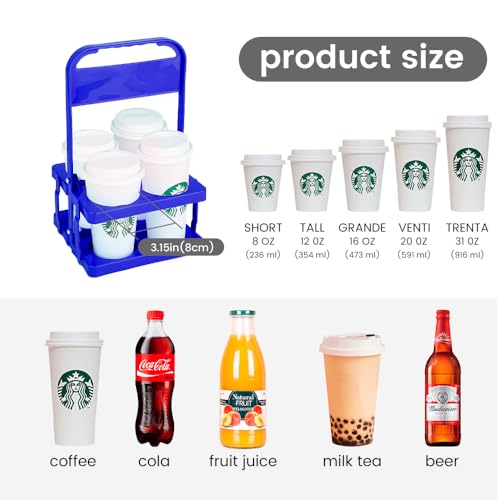 musbus Reusable Drink Carrier with Handle for Delivery Drivers, Portable Cup/Coffee Holder Accessories for Delivery, Foldable Drinks Caddy with Tray, Car Durable Plastic Festive Bottle, Vacation - color: Blue, size: 4 CUP