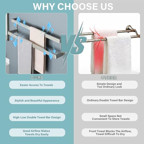 Alise Double Towel Bar, 24" Double Towel Racks for Bathroom, Brushed Nickel - color: Brushed Nickel, size: 24-inch