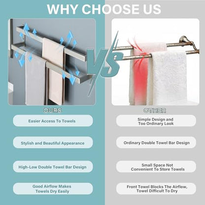 Alise Double Towel Bar, 24" Double Towel Racks for Bathroom, Brushed Nickel - color: Brushed Nickel, size: 24-inch