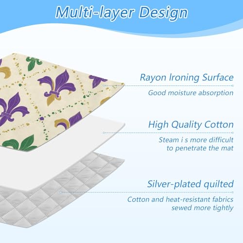 Ironing Mat Portable Ironing Pad Blanket with Silicone Iron Rest for Table Top Travel Heat Resistant Double-Side Using Large 47x28 Inch Foldable Beige Fleur-de-lis Shrove Tuesday - color: Beige Fleur-de-lis Shrove Tuesday