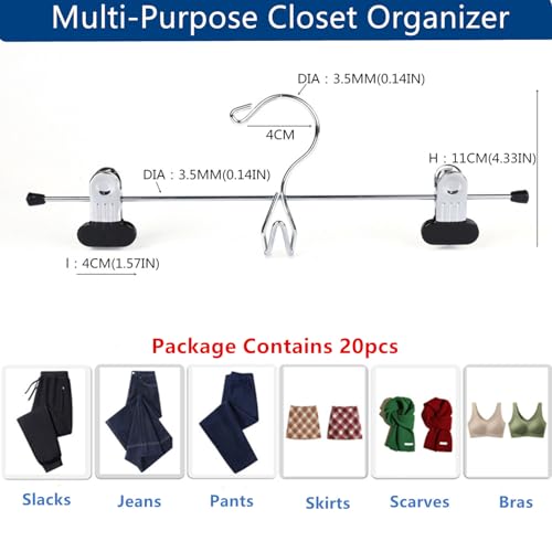 13 Inch Black Heavy Duty Add-on Stackable Metal Hanger for Trousers Pants Skirt with Extra Strong Clips Pack of 20