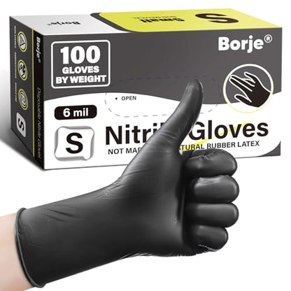 Borje Nitrile Gloves Small, 100 Count Disposable Gloves, Black, 6 Mil - color: Black of 100, size: Small