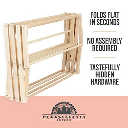 Pennsylvania Woodworks Clothes Drying Rack: Solid Maple Hard Wood Laundry Rack for Sweaters, Blouses, Lingerie & More, Durable Folding Drying Rack, Made in USA, No Assembly Needed, Medium - color: Medium