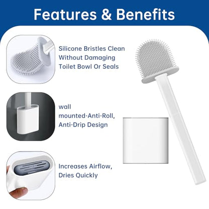 RV Toilet Brush, Grey Toilet Brush Silicone Won't Damage Toilets, Wall Mounted Toilet Brush-Anti-Roll, Anti-Drip Design, Suitable for RV Travel Trailers and Campers, Made by RVers for RVers - color: Gray