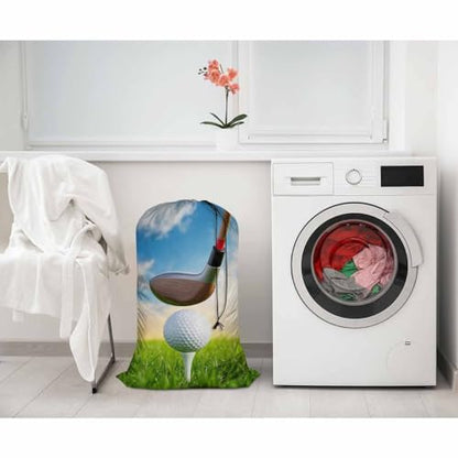 Swono Golf Ball Extra Heavy Duty Laundry Bag, Driver Hit Golf Ball On Tee Green Grass X-Large Dirty Clothes Drawstring Bag with Tear Resistant Fabric, Washable Laundry Liner for Hamper, Ideal for - color: Golf Ball