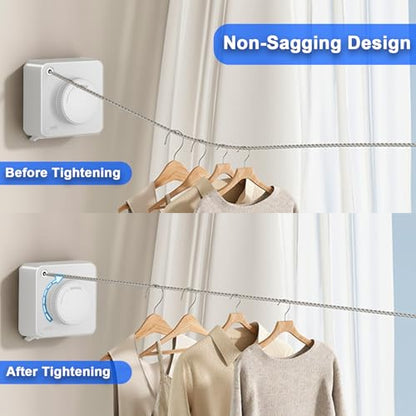 Retractable Clothesline Indoor Outdoor 16.2Ft Non-Sag(1, White) - color: White