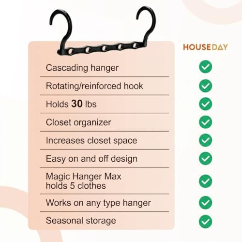 HOUSE DAY 10 Pack Space Saving Hangers, Black, Premium Smart Hanger - color: Black, size: 10 Pack