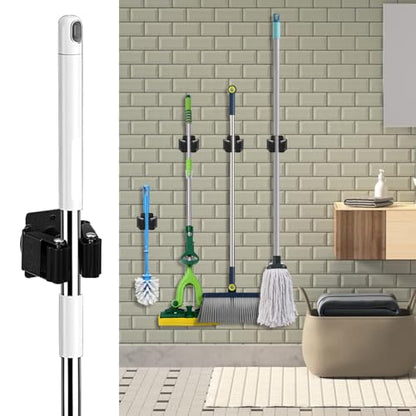 24 Pack Broom and Mop Holder Wall Mount, Hanging Clamp Clip Hanger Utility Rack, Heavy Duty Stainless Steel Adjustable Clamp Organizer with Screws for Garage, Home, Garden Tools, Black