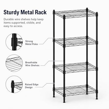 4 Tier Storage Shelves, Metal Wire Shelving Unit, Heavy Duty Adjustable Shelf Rack for Pantry, Kitchen, Garage and Laundry Room, Black - size: M-4