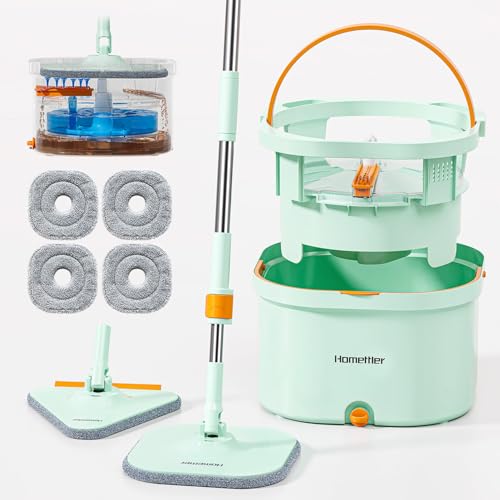 HoMettler Mop and Bucket Set | Spin Mop with Dual-Tank Clean/Dirty Water Separation | 4 Microfiber Pads for Deep-Cleaning Floors | Versatile Mops Triangular Head for Walls - size: Spin Mop with 4 Pads