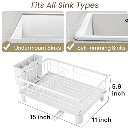 SNTD Dish Drying Rack for Small Kitchen Counter, 11" W x 15" L, White - color: White, size: 11" W x 15" L