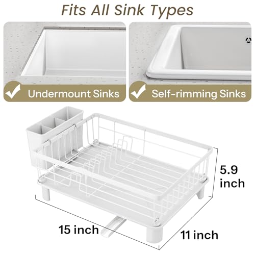 SNTD Dish Drying Rack for Small Kitchen Counter, 11" W x 15" L, White - color: White, size: 11" W x 15" L