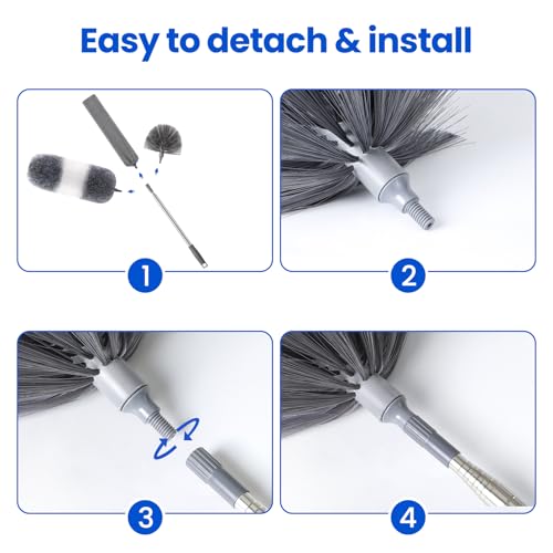 Extra-Long Dusters Kits with Extension Pole, Cobweb Duster, Microfiber Dusting Clothes for Gap, 5 in 1 Cleaning Tools with Extendable Long Handle, Blinds, High Ceilings and Fans, Cars and Furniture