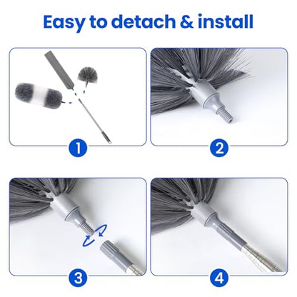 Extra-Long Dusters Kits with Extension Pole, Cobweb Duster, Microfiber Dusting Clothes for Gap, 5 in 1 Cleaning Tools with Extendable Long Handle, Blinds, High Ceilings and Fans, Cars and Furniture