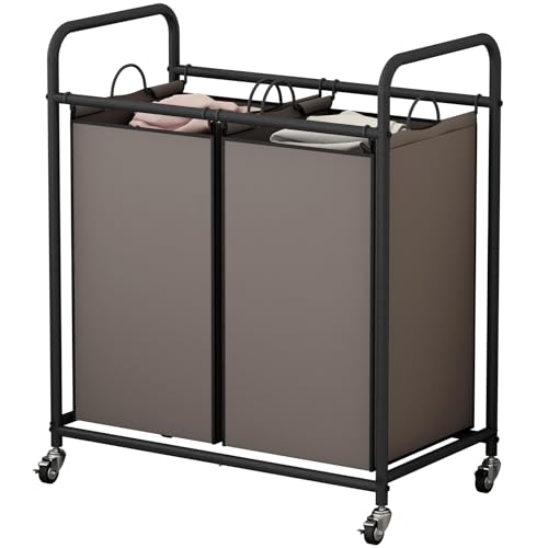SUOERNUO Laundry Hamper with Lockable Wheels and 2 Removable Bags - color: Brown