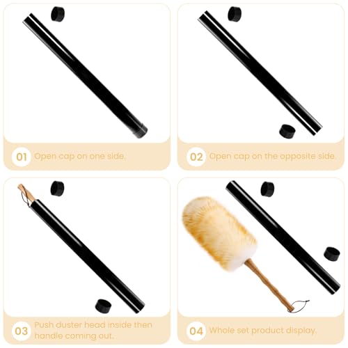 Lambs Wool Duster with Solid Bamboo Handle,Leather Hang Strap,18.9 inch Long,Natural Feather Duster for Cleaning Ceiling Fans,Window Blinds,Computer Screens,Bookshelves etc