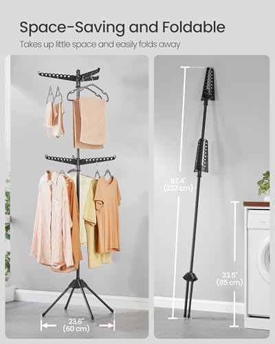 SONGMICS Clothes Drying Rack, 75.6-Inch Drying Rack, 6 Rotatable Arms - color: Black, style: 2-Tier-Hang