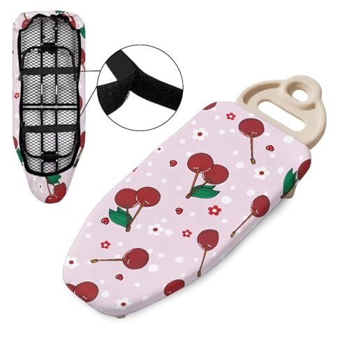Cherry Print Mini Ironing Board Cover, Washable, Stain Resistant, Anti Scorch, Elastic Table Top Iron Cover Anti-Slip, 24"x14" - color: Pink - Cherry