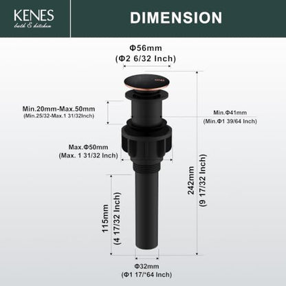 KENES Oil Rubbed Bronze Pop Up Bathroom Sink Drain Stopper Without Overflow - color: Oil-rubbed Bronze, size: Big Pop up Cap (Without Overflow)