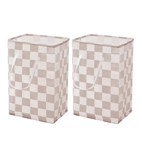 Ohocut Checkered Laundry Hamper, Pack of 2, Large Beige Khaki Collapsible Cloth Hampers Basket for Storage Organization Cute Aesthetic, 2 x 75L - color: Beige