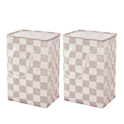 Ohocut Checkered Laundry Hamper, Pack of 2, Large Beige Khaki Collapsible Cloth Hampers Basket for Storage Organization Cute Aesthetic, 2 x 75L - color: Beige
