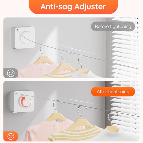 Retractable Clothesline Indoor, Non-Sagging Outdoors Clothesline Retracting, Heavy Duty Retractable Clothes Drying Laundry Line, Wall Mounted Stainless Steel Line - 13.8 Ft (White) - color: White