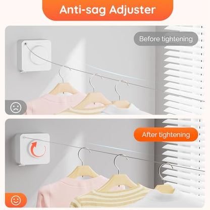 Retractable Clothesline Indoor, Non-Sagging Outdoors Clothesline Retracting, Heavy Duty Retractable Clothes Drying Laundry Line, Wall Mounted Stainless Steel Line - 13.8 Ft (White) - color: White