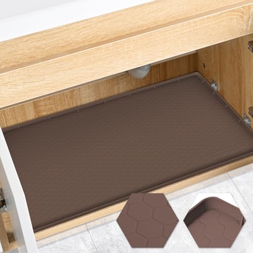 Silicone Under Sink Mat, 28"x22", Waterproof Cabinet Liner, Brown - color: Brown, size: 22"W x 28"L