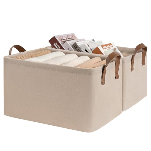 CHICVITA 20L Fabric Storage Bins for Shelves, Metal Frame, 2Pack, Brown - color: Brown 2-Pack, size: 14 ¾" L x 10 ¼" W x 8 ¼" H