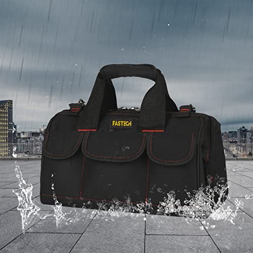 FASTECH 17-inch Heavy Duty Tote Bag With Wide Mouth For Tool Storage, Carrier and Organizer,Tools Bag for Men, Wide Mouth Tool Bag With Inside Pockets (17 Inch) - size: 17IN STANDARD