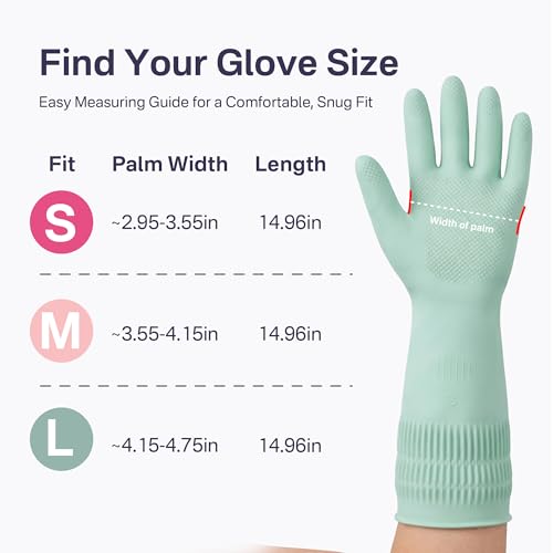 Rubber Dishwashing Gloves, 3 Pairs, Long Cuff Cleaning Gloves - color: Green (3 Pairs), size: Small