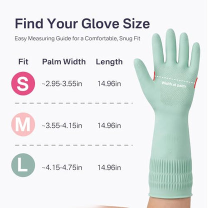 Rubber Dishwashing Gloves, 3 Pairs, Long Cuff Cleaning Gloves - color: Green (3 Pairs), size: Large