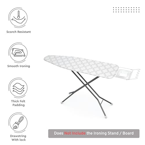 Encasa XO Ironing Board Cover and Pad 49"x18" Wide, Thick Felt - color: White Tiles, size: Wide (49"x18")