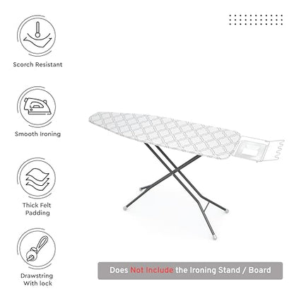 Encasa XO Ironing Board Cover and Pad 49"x18" Wide, Thick Felt - color: White Tiles, size: Wide (49"x18")