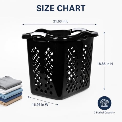 Laundry Basket 2 Bushel Plastic with Handles Black for Bedroom Dorm - color: Black 1pc