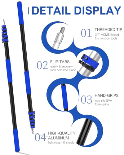 30Ft Reach Solar Panel Cleaning Brush Kit with 5-24ft Telescoping Pole, Water Fed Window Cleaner Tool with 20" Brush, Soap Dispenser, Cobweb Duster, Squeegee for Roof, RV, Gutter, Boat, Deck - color: Blue