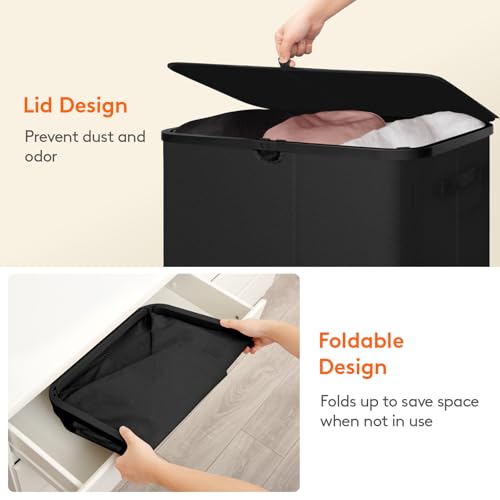 Lifewit 185L 3 Section Laundry Hamper with Lid, Laundry Basket, Black - color: Black, size: 185L