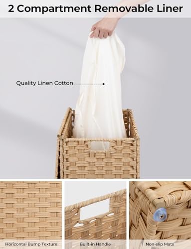 Laundry Hamper with Lid, 90 L Rattan Clothes Laundry Basket with Lid and Handles, Foldable Clothes Hamper, Removable Liner, Goose Yellow - color: Goose Yellow, size: 90 L