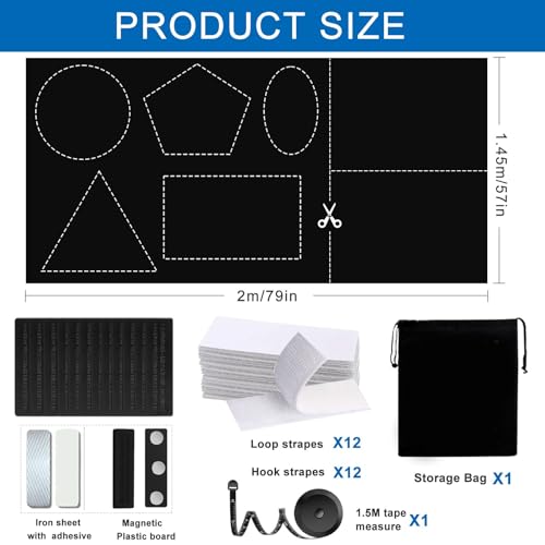 100% Blackout Curtain Window Cover for Bedroom 57x79Inch,No Drill Magnetic Blackout Blinds,DIY Cut Black Out Curtains for Nursery Bedroom,Media Room RV with Hook Loop Tape+Magnet Closure - color: Black, size: 57"W x 79"H